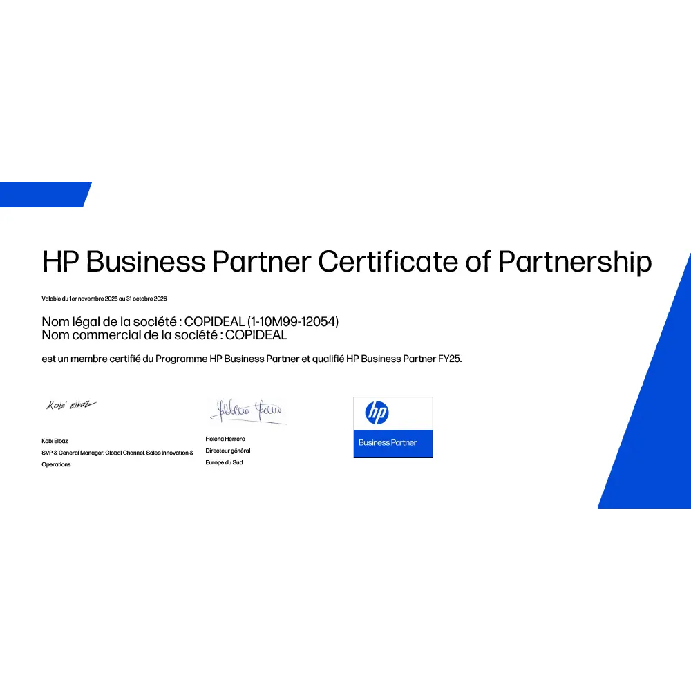 Certificat de partenariat HP pour solutions d’impression professionnelles